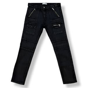 By the Star Men's Multi-pocket Zipper Motorcycle Pants, Black, Size XL